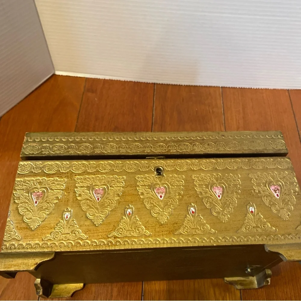 VTG Tislo Japan Hand Painted Wood Musical Jewelry Box 11x6” Works